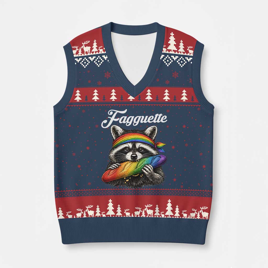 Faguette LGBTQ V-Neck Knit Sweater Vest Funny Pride Raccoon Rainbow