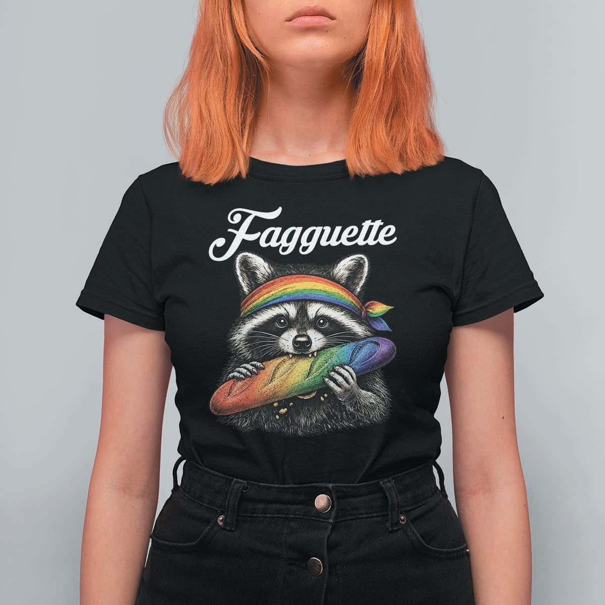 Faguette LGBTQ T Shirt For Women Funny Pride Raccoon Rainbow