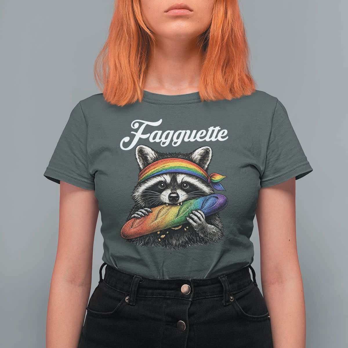 Faguette LGBTQ T Shirt For Women Funny Pride Raccoon Rainbow