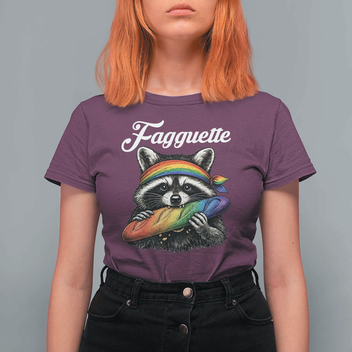 Faguette LGBTQ T Shirt For Women Funny Pride Raccoon Rainbow