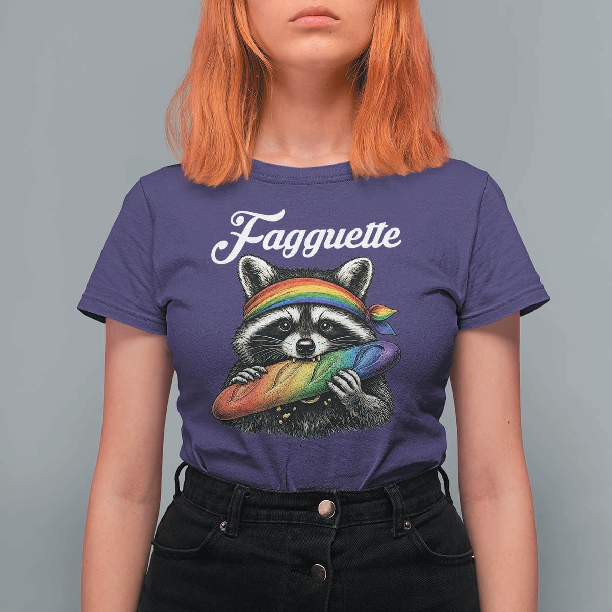Faguette LGBTQ T Shirt For Women Funny Pride Raccoon Rainbow