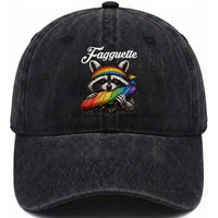 Faguette LGBTQ Washed Cotton Baseball Cap Funny Pride Raccoon Rainbow