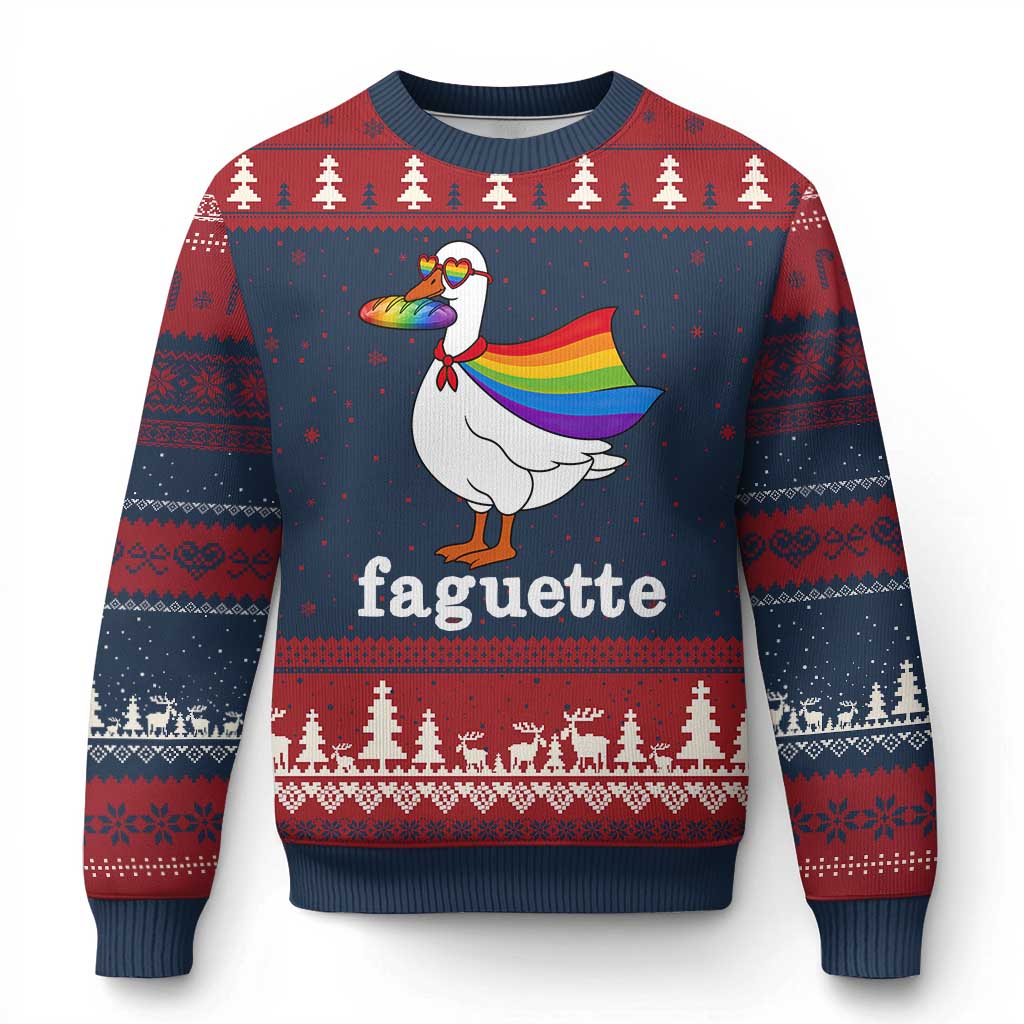 Faguette LGBTQ Ugly Christmas Sweater Funny Pride Goose Rainbow