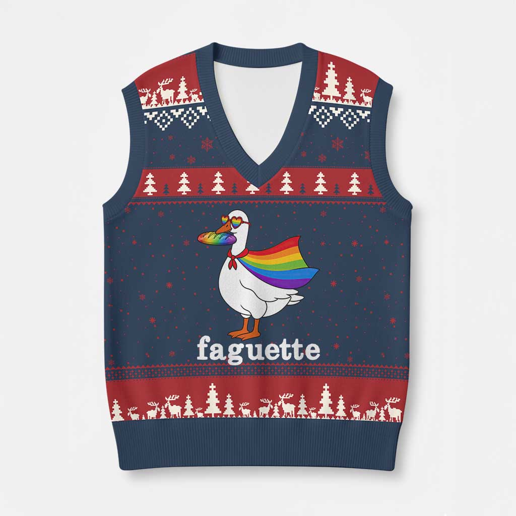 Faguette LGBTQ V-Neck Knit Sweater Vest Funny Pride Goose Rainbow