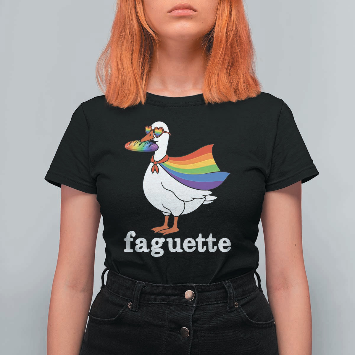 Faguette LGBTQ T Shirt For Women Funny Pride Goose Rainbow