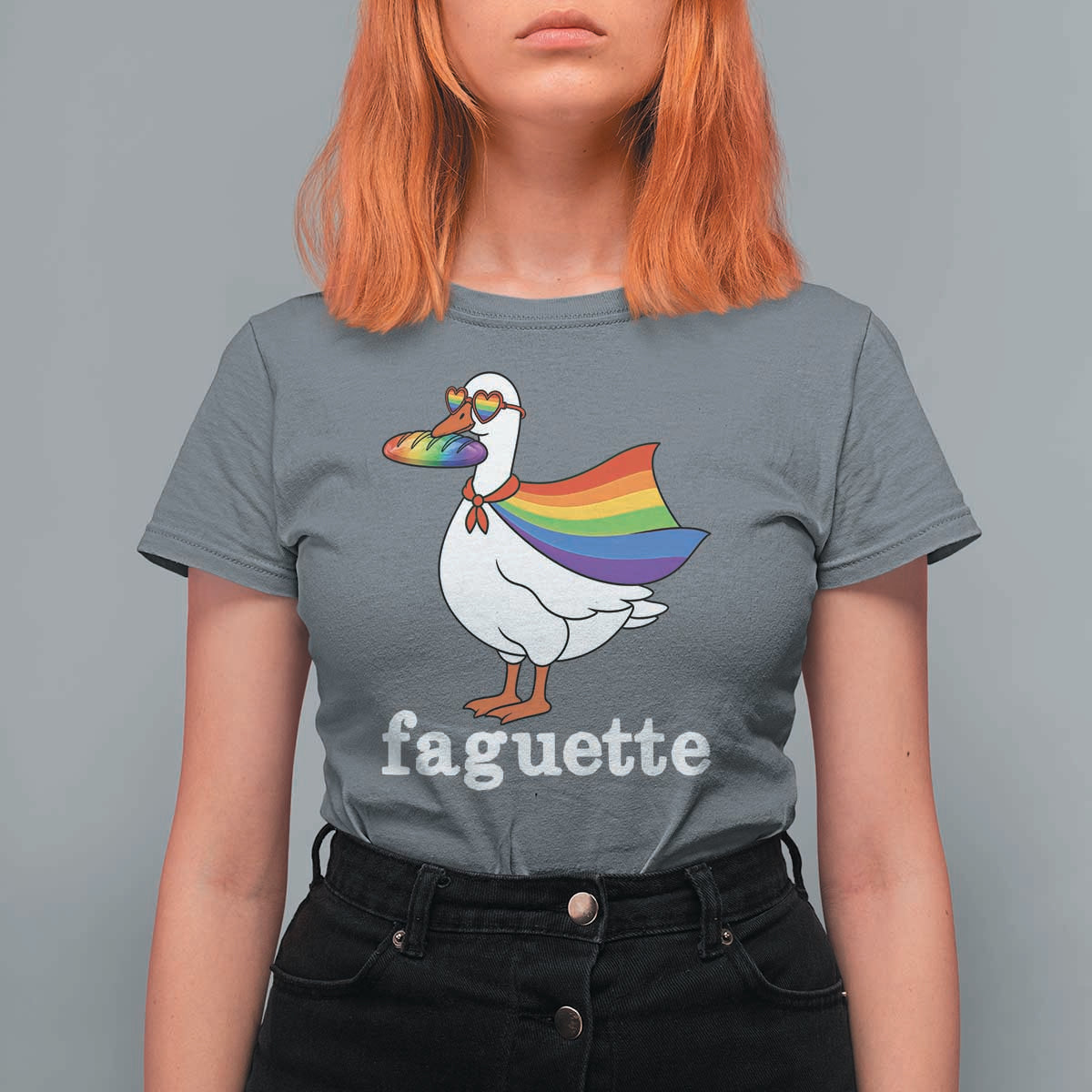 Faguette LGBTQ T Shirt For Women Funny Pride Goose Rainbow