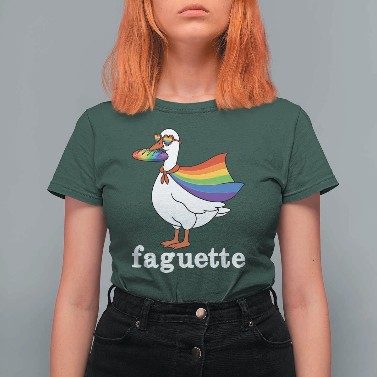Faguette LGBTQ T Shirt For Women Funny Pride Goose Rainbow