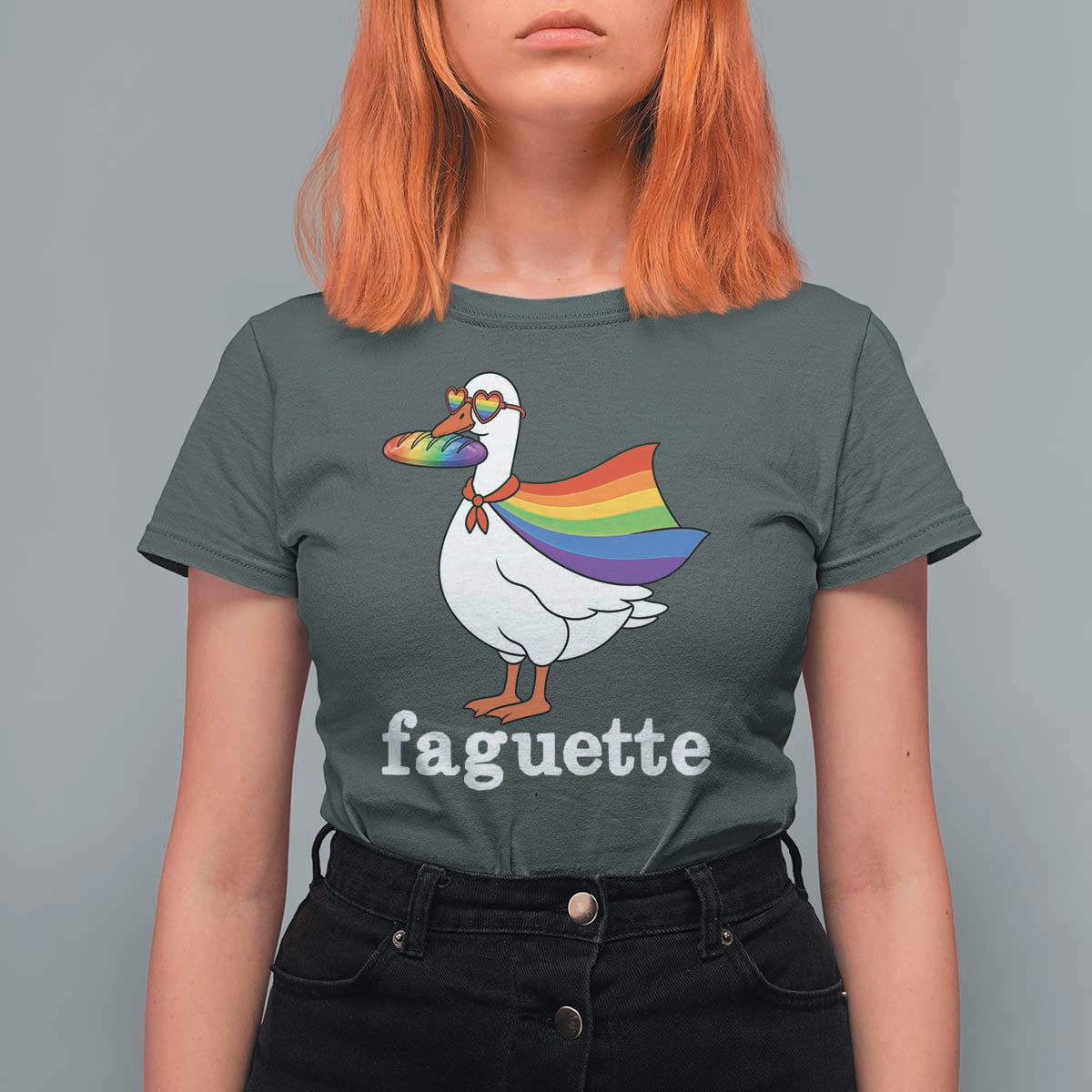 Faguette LGBTQ T Shirt For Women Funny Pride Goose Rainbow