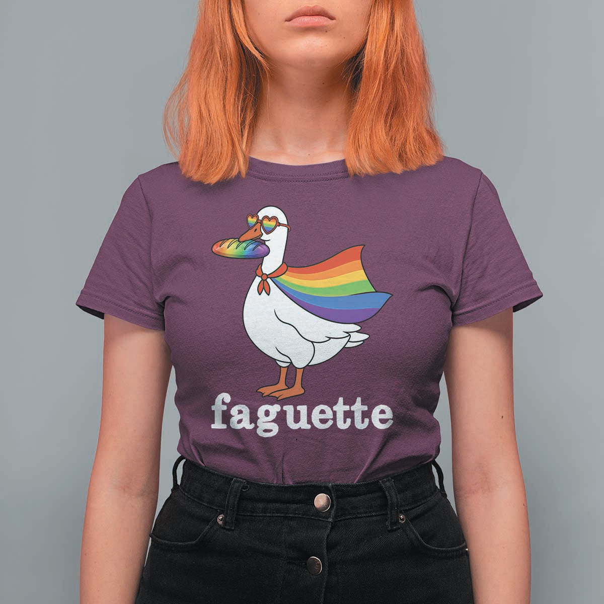 Faguette LGBTQ T Shirt For Women Funny Pride Goose Rainbow