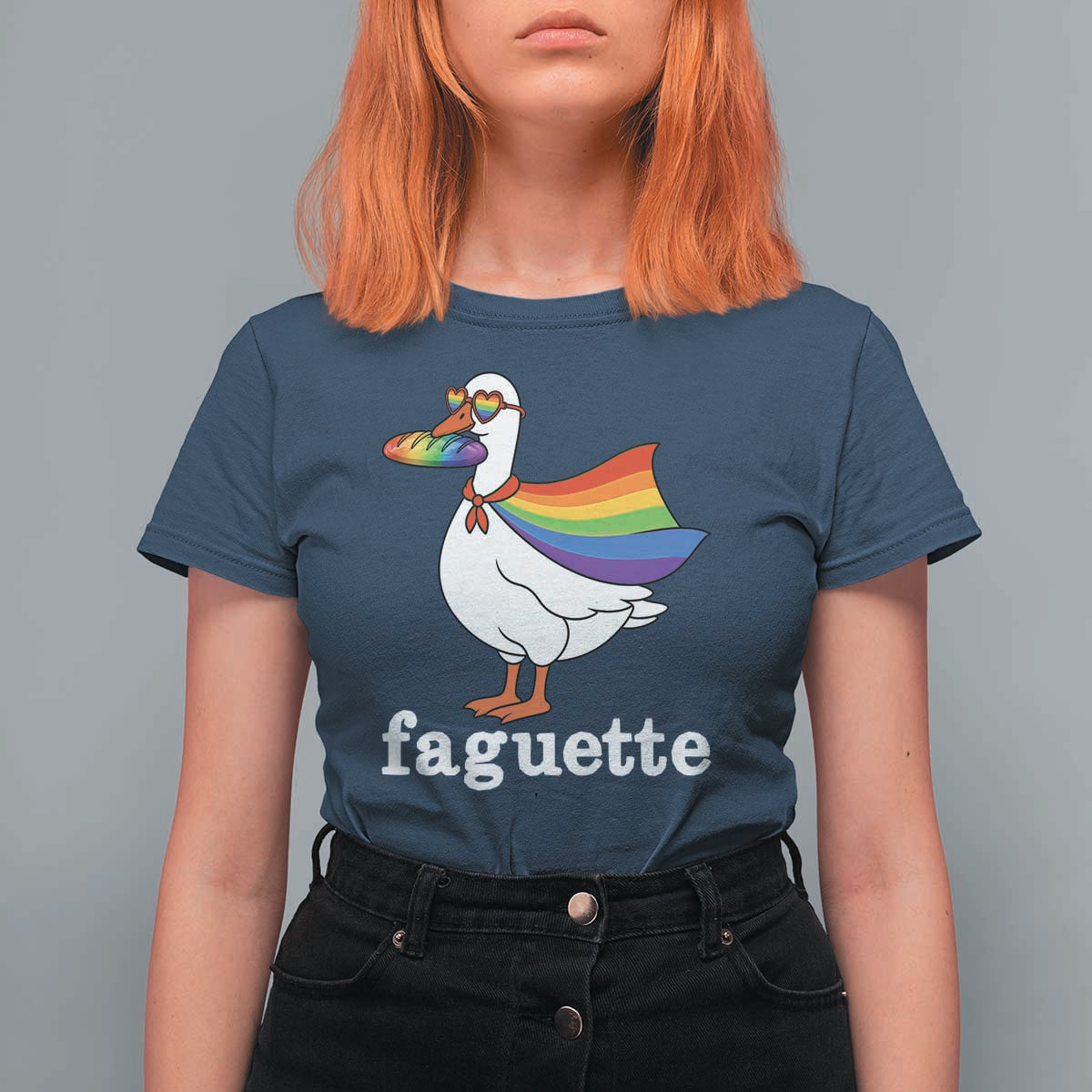 Faguette LGBTQ T Shirt For Women Funny Pride Goose Rainbow