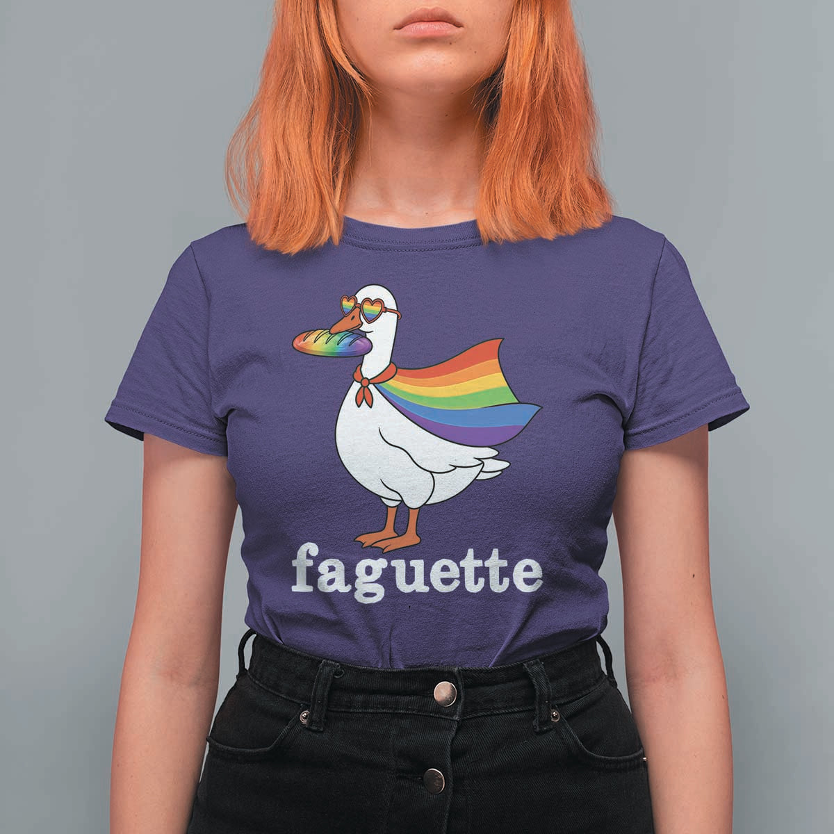 Faguette LGBTQ T Shirt For Women Funny Pride Goose Rainbow