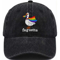 Faguette LGBTQ Washed Cotton Baseball Cap Funny Pride Goose Rainbow