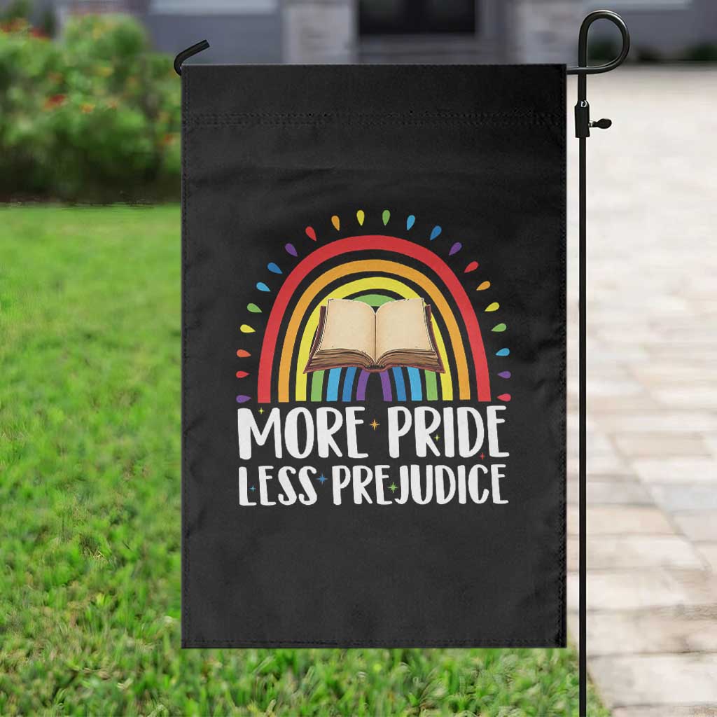 More Pride Less Prejudice Garden Flag LGBTQ Pride Month Book Lover