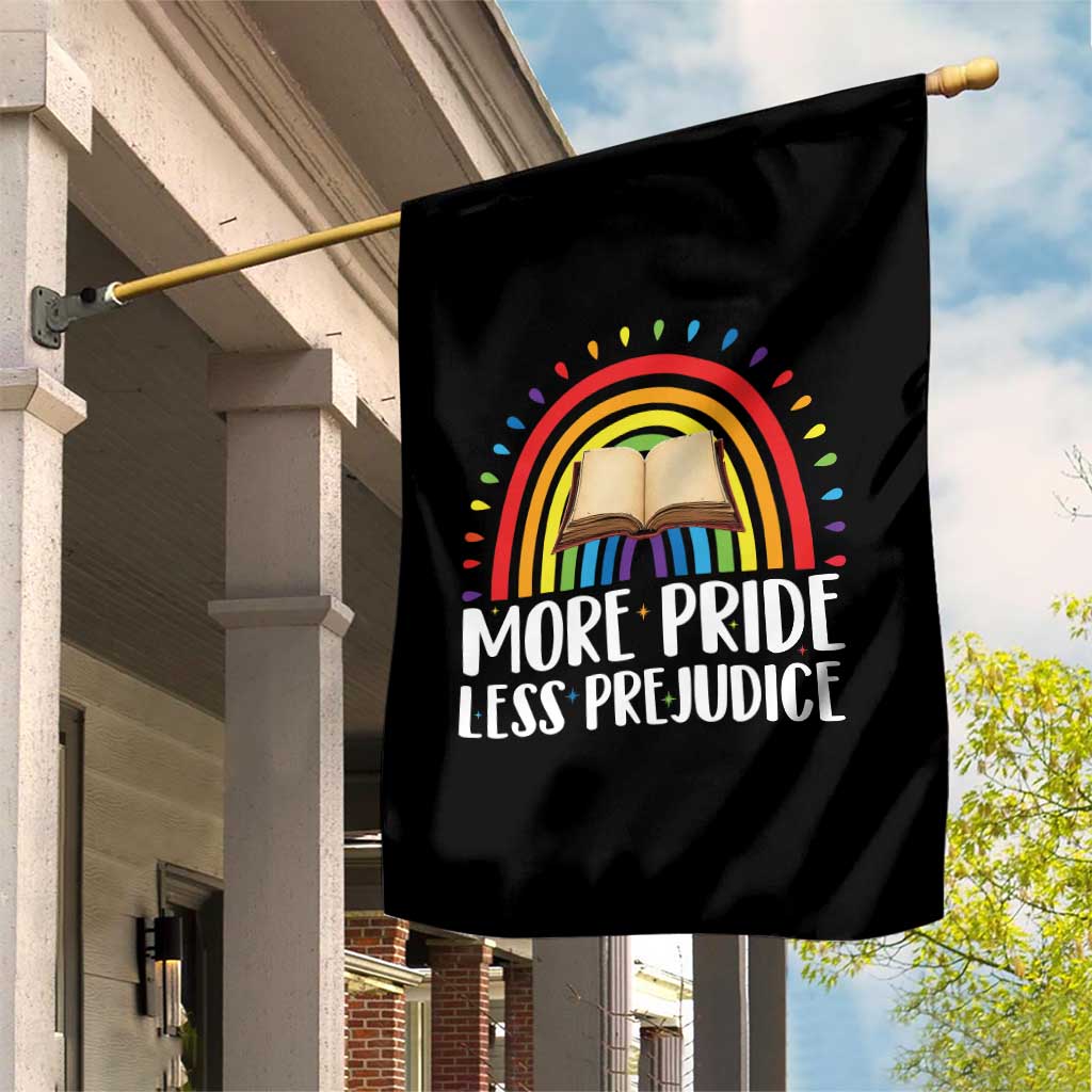 More Pride Less Prejudice Garden Flag LGBTQ Pride Month Book Lover