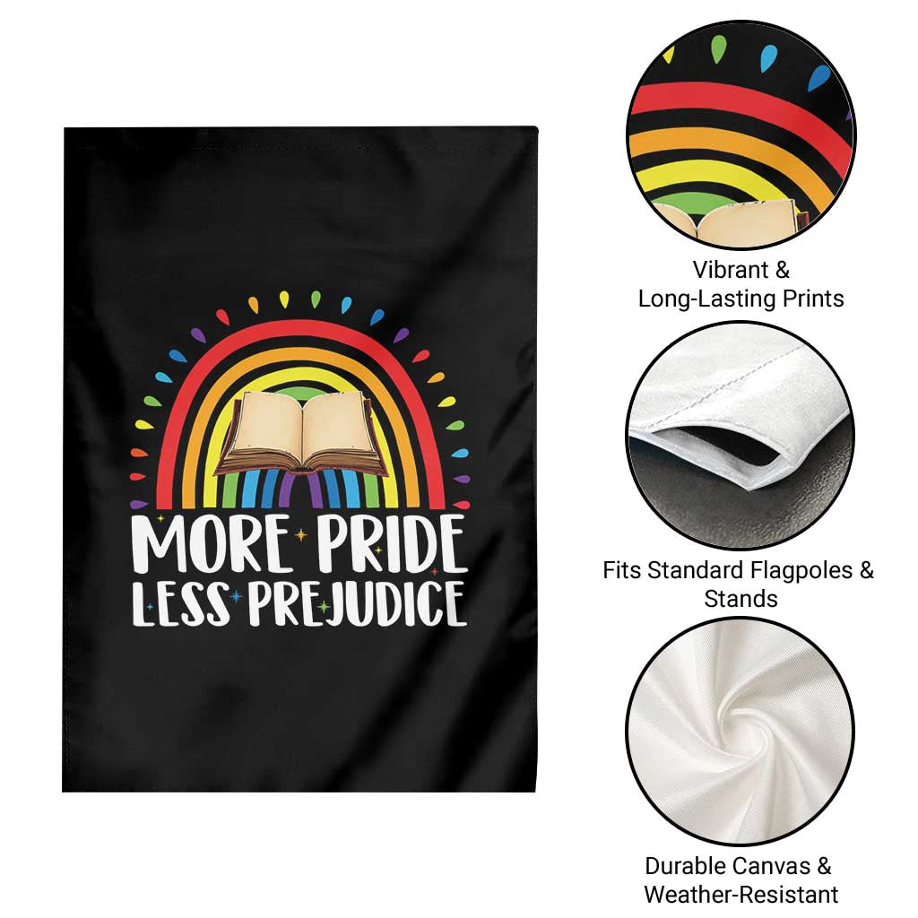 More Pride Less Prejudice Garden Flag LGBTQ Pride Month Book Lover