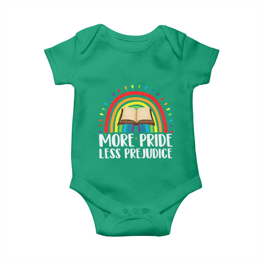 More Pride Less Prejudice Baby Onesie LGBTQ Pride Month Book Lover