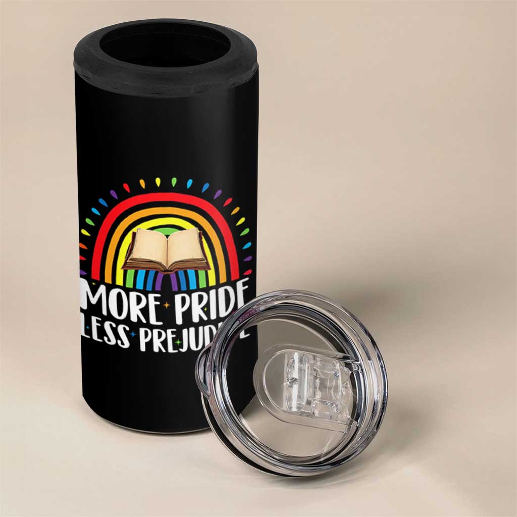 More Pride Less Prejudice 4 in 1 Can Cooler Tumbler LGBTQ Pride Month Book Lover