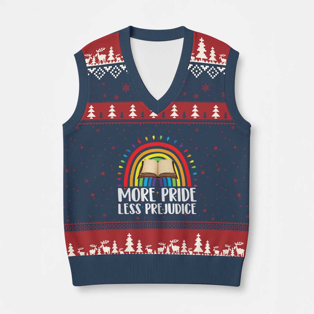 More Pride Less Prejudice V-Neck Knit Sweater Vest LGBTQ Pride Month Book Lover