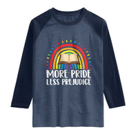 More Pride Less Prejudice Raglan Shirt LGBTQ Pride Month Book Lover