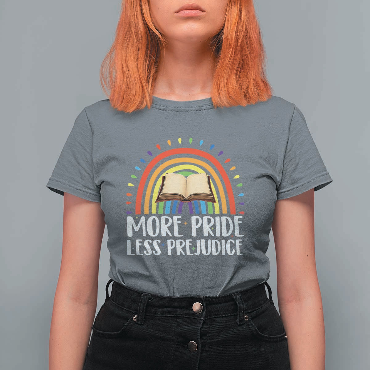 More Pride Less Prejudice T Shirt For Women LGBTQ Pride Month Book Lover