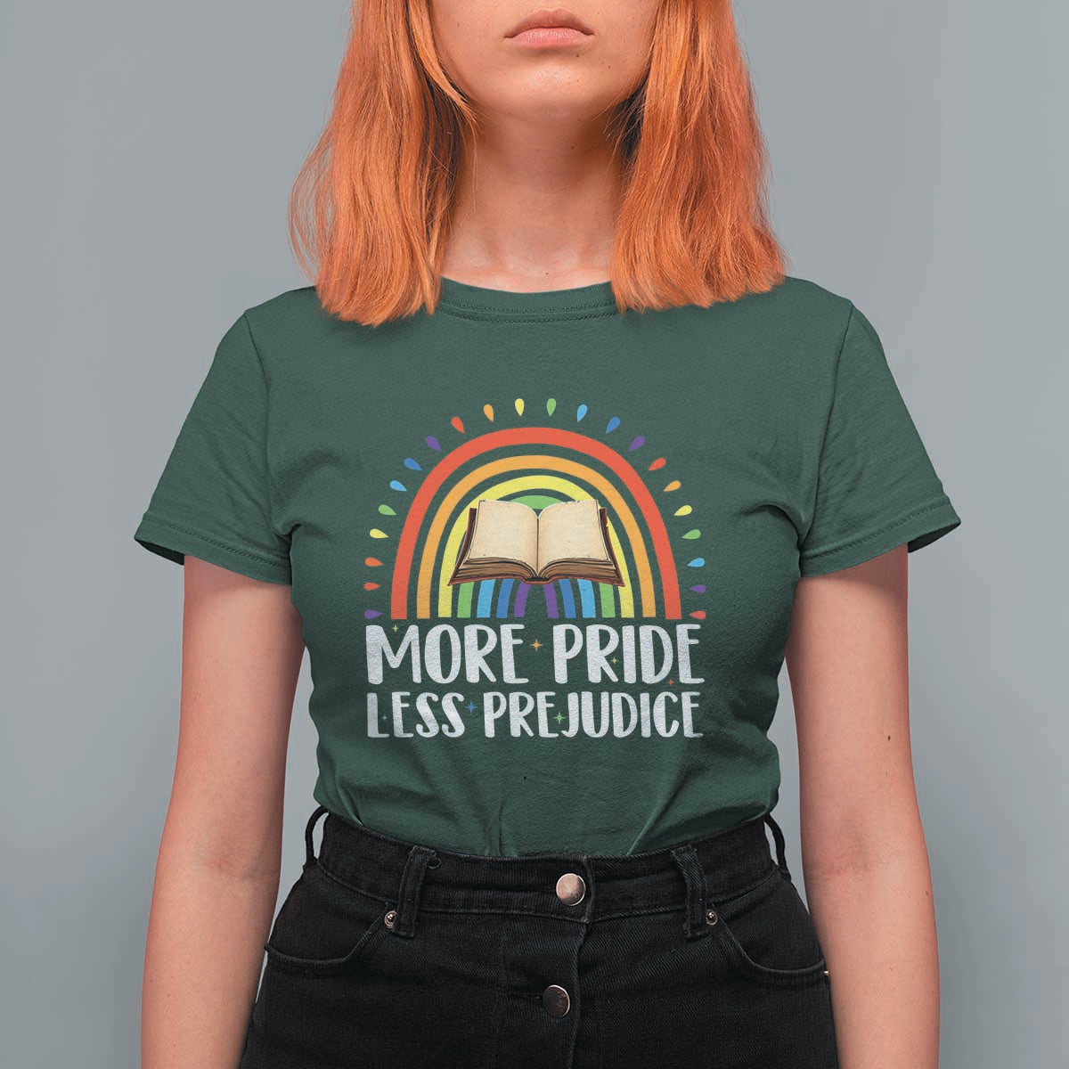 More Pride Less Prejudice T Shirt For Women LGBTQ Pride Month Book Lover