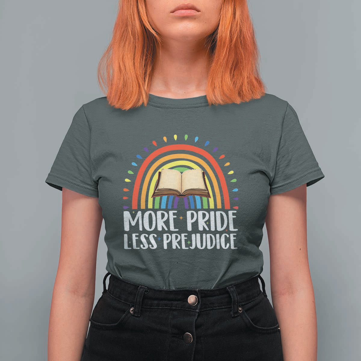 More Pride Less Prejudice T Shirt For Women LGBTQ Pride Month Book Lover