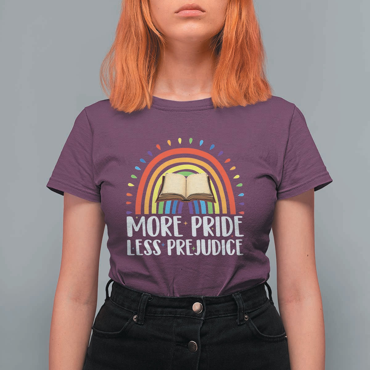 More Pride Less Prejudice T Shirt For Women LGBTQ Pride Month Book Lover
