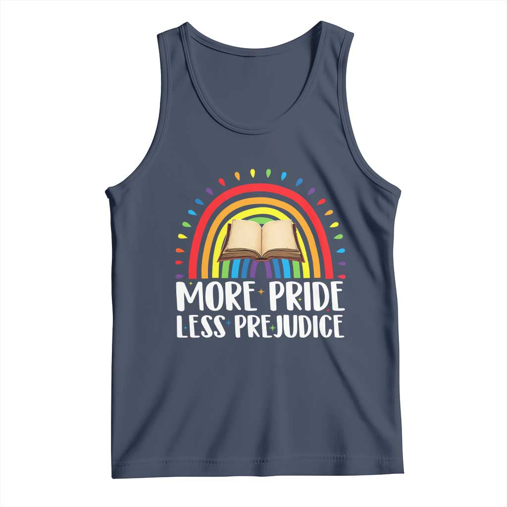 More Pride Less Prejudice Tank Top LGBTQ Pride Month Book Lover
