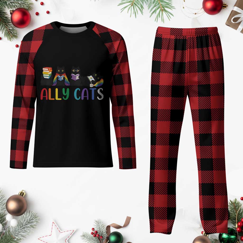Rainbow Pride Ally Cats Plaid Pajama Set LGBTQ Inclusion Cat Lover Gift