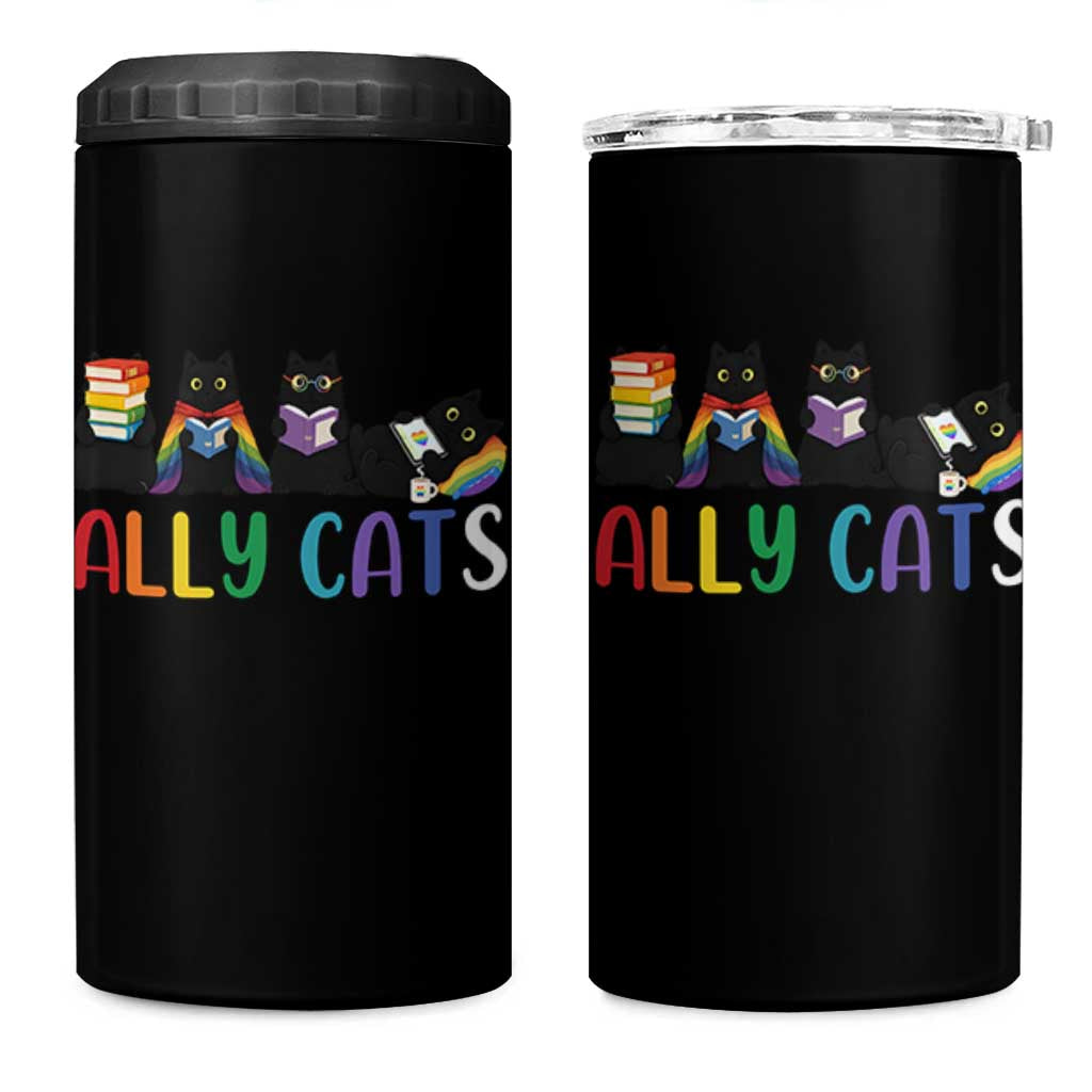 Rainbow Pride Ally Cats 4 in 1 Can Cooler Tumbler LGBTQ Inclusion Cat Lover Gift
