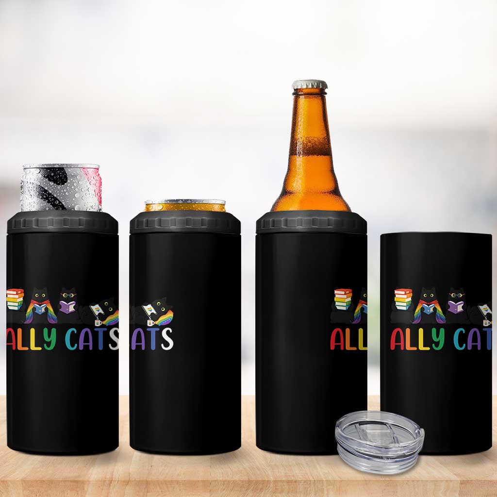 Rainbow Pride Ally Cats 4 in 1 Can Cooler Tumbler LGBTQ Inclusion Cat Lover Gift