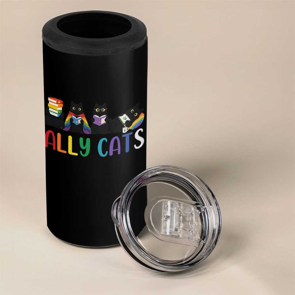 Rainbow Pride Ally Cats 4 in 1 Can Cooler Tumbler LGBTQ Inclusion Cat Lover Gift