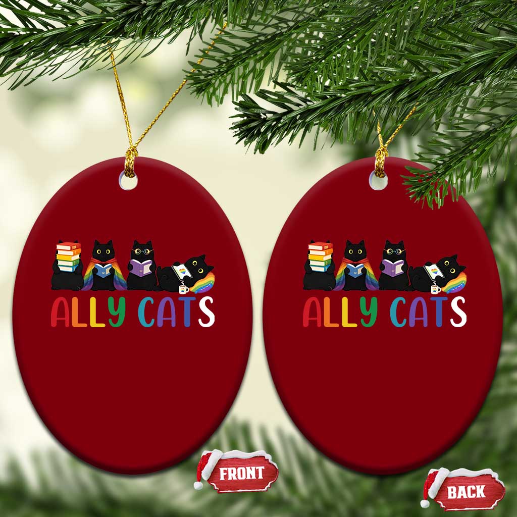 Rainbow Pride Ally Cats Ceramic Ornament LGBTQ Inclusion Cat Lover Gift