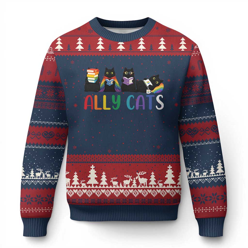 Rainbow Pride Ally Cats Ugly Christmas Sweater LGBTQ Inclusion Cat Lover Gift