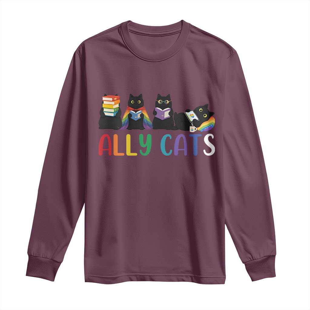 Rainbow Pride Ally Cats Long Sleeve Shirt LGBTQ Inclusion Cat Lover Gift