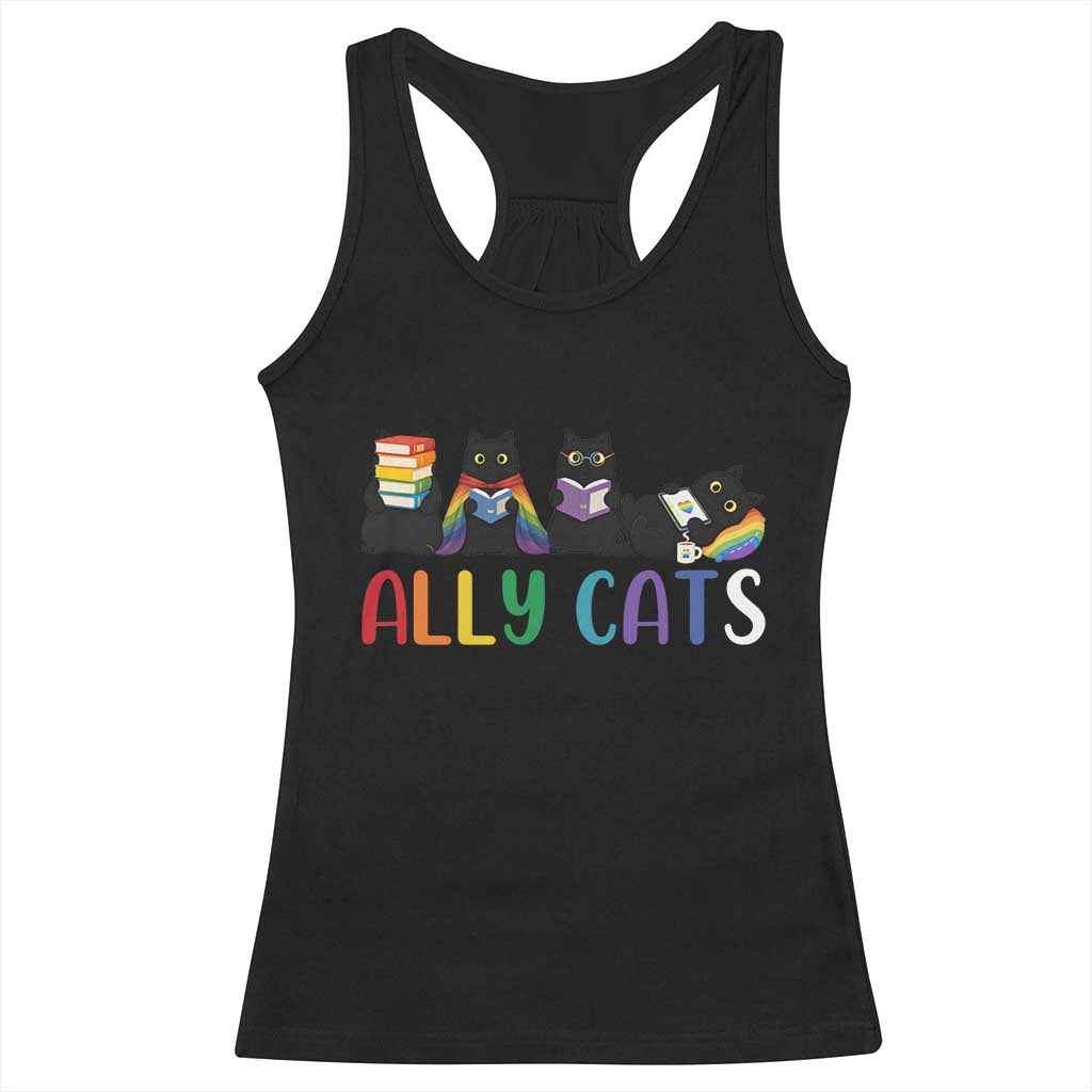 Rainbow Pride Ally Cats Racerback Tank Top LGBTQ Inclusion Cat Lover Gift