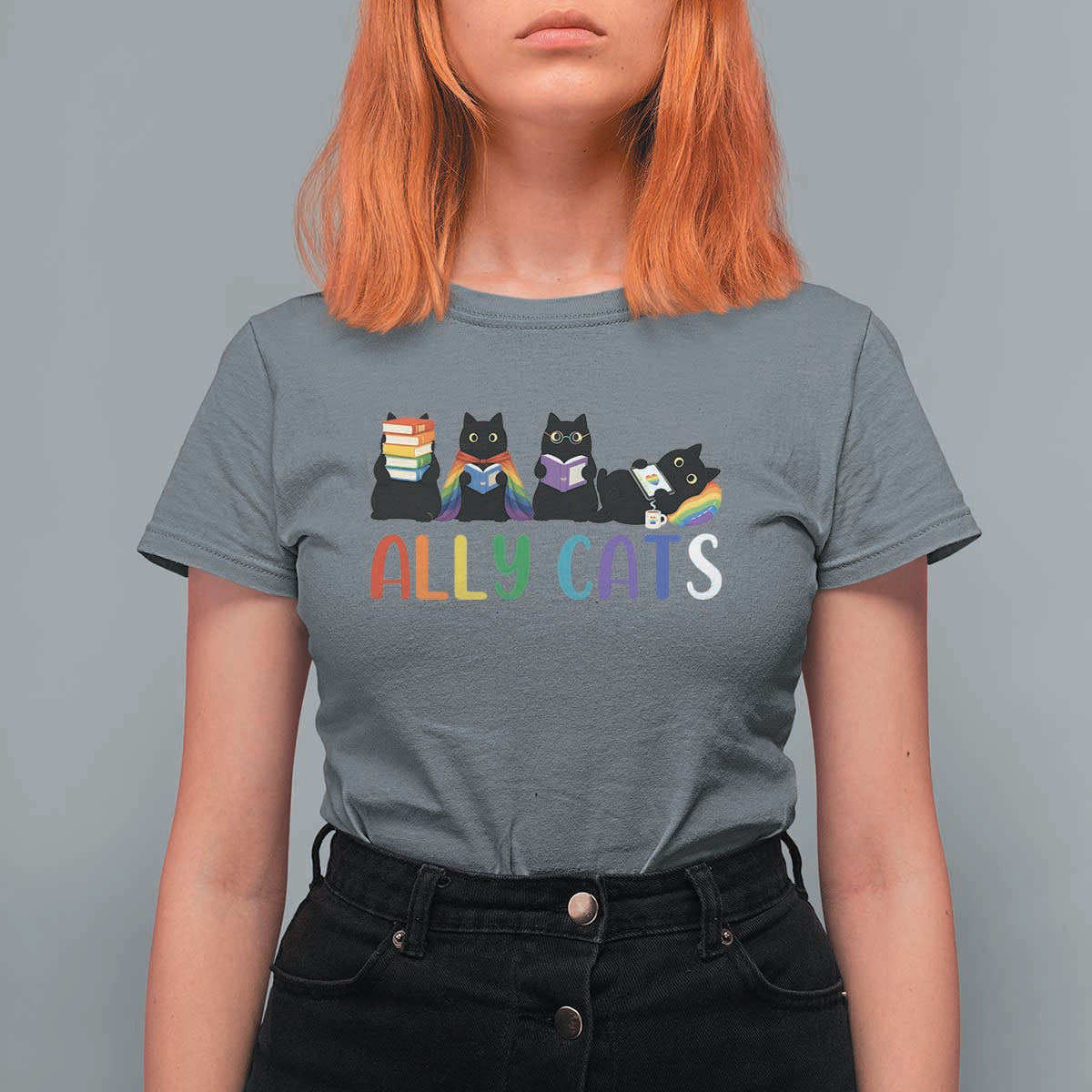 Rainbow Pride Ally Cats T Shirt For Women LGBTQ Inclusion Cat Lover Gift