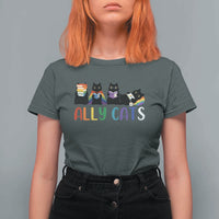 Rainbow Pride Ally Cats T Shirt For Women LGBTQ Inclusion Cat Lover Gift