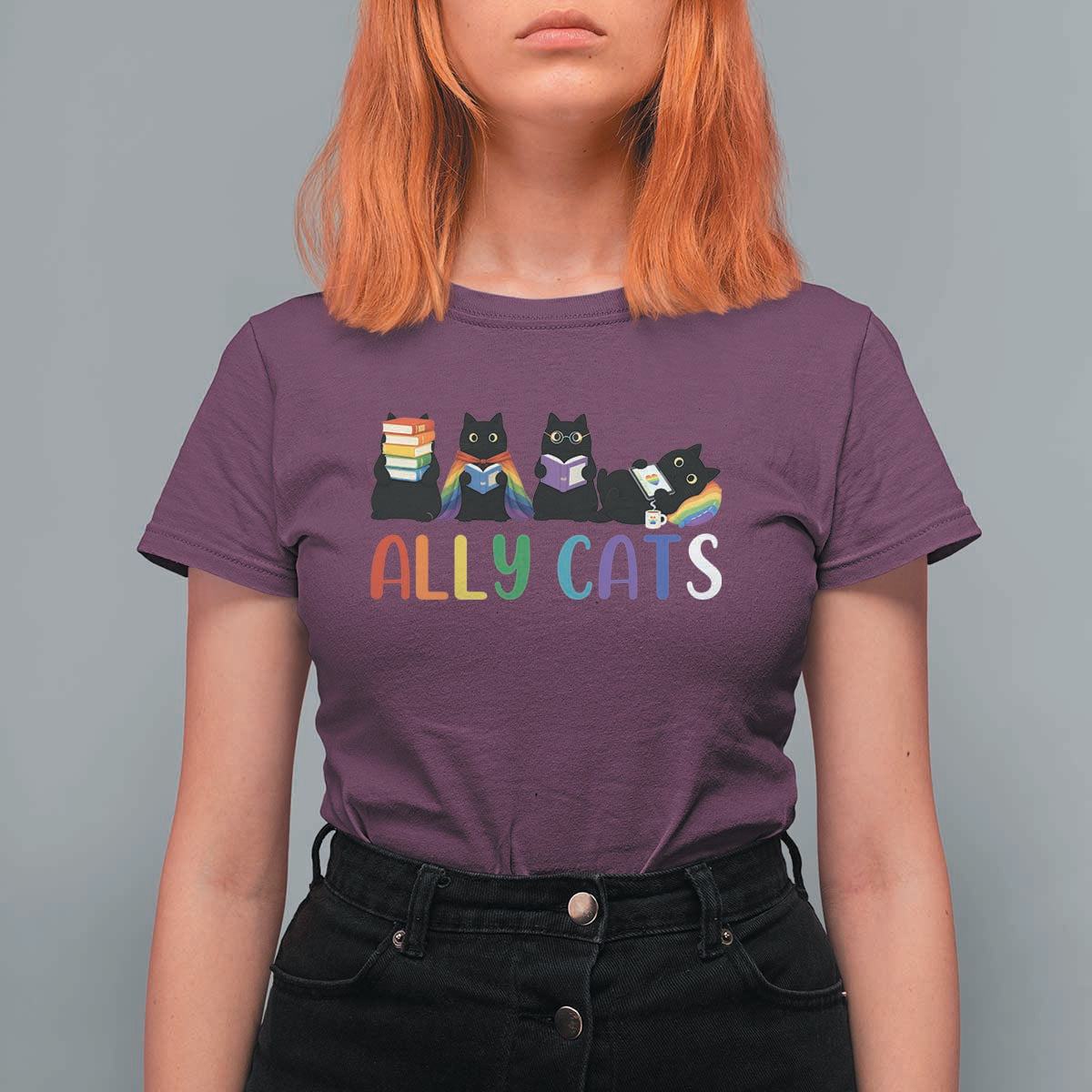 Rainbow Pride Ally Cats T Shirt For Women LGBTQ Inclusion Cat Lover Gift