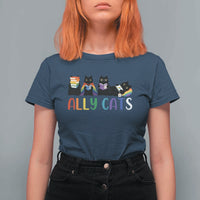 Rainbow Pride Ally Cats T Shirt For Women LGBTQ Inclusion Cat Lover Gift