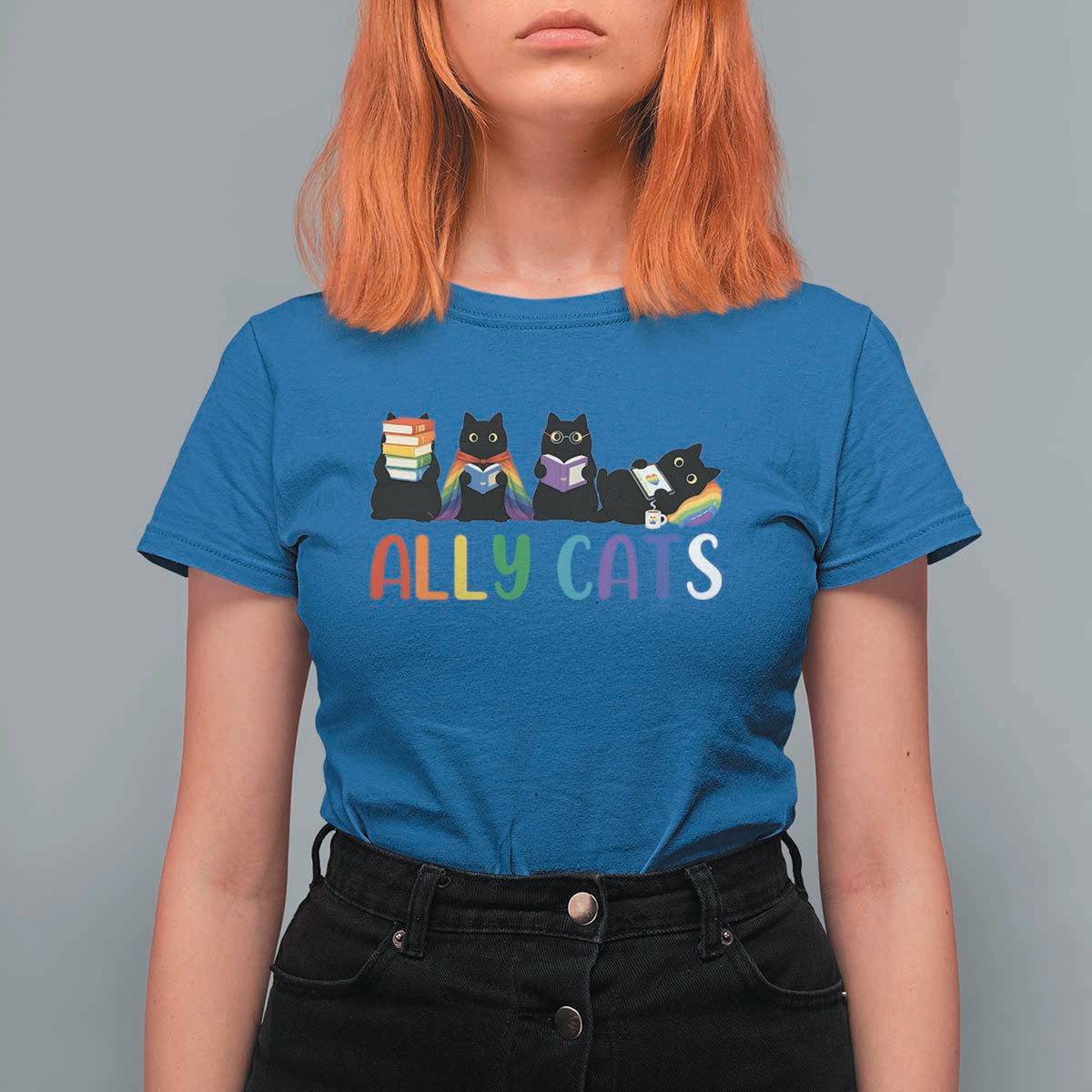 Rainbow Pride Ally Cats T Shirt For Women LGBTQ Inclusion Cat Lover Gift