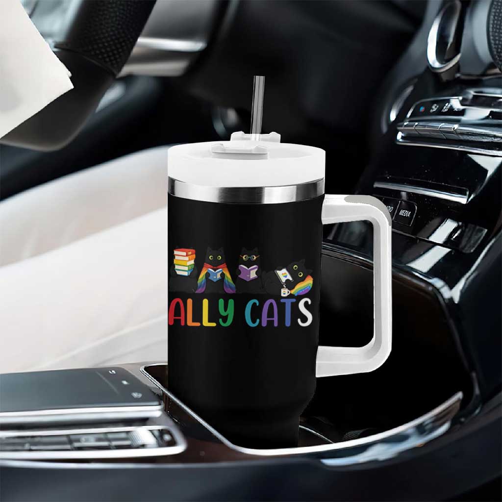 Rainbow Pride Ally Cats Tumbler With Handle LGBTQ Inclusion Cat Lover Gift