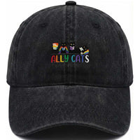 Rainbow Pride Ally Cats Washed Cotton Baseball Cap LGBTQ Inclusion Cat Lover Gift