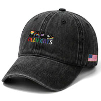 Rainbow Pride Ally Cats Washed Cotton Baseball Cap LGBTQ Inclusion Cat Lover Gift