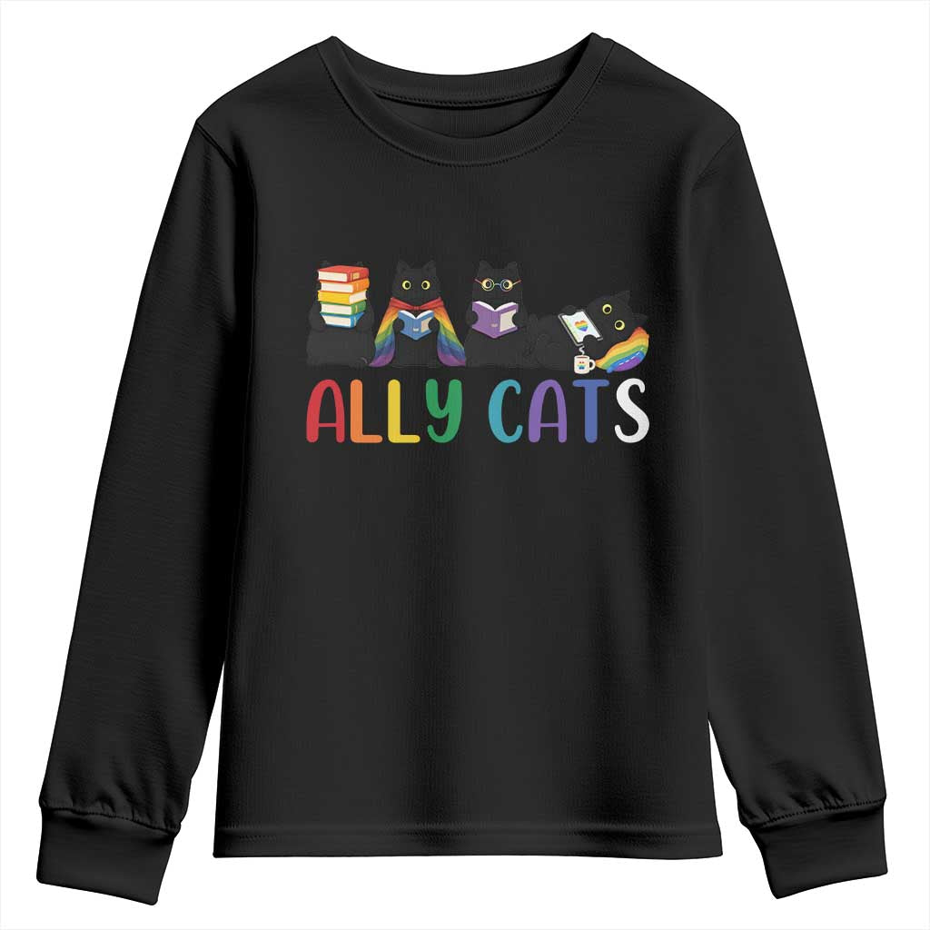 Rainbow Pride Ally Cats Youth Sweatshirt LGBTQ Inclusion Cat Lover Gift
