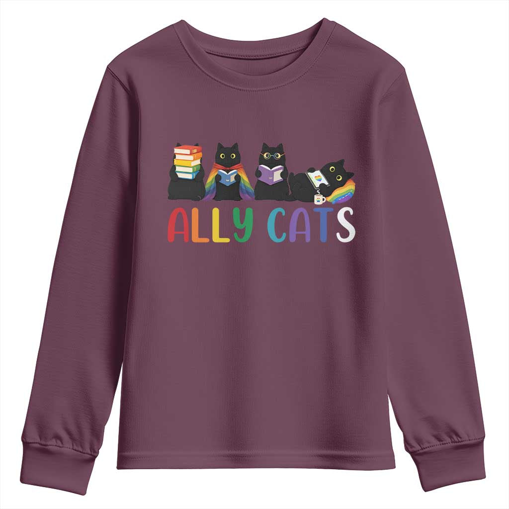 Rainbow Pride Ally Cats Youth Sweatshirt LGBTQ Inclusion Cat Lover Gift