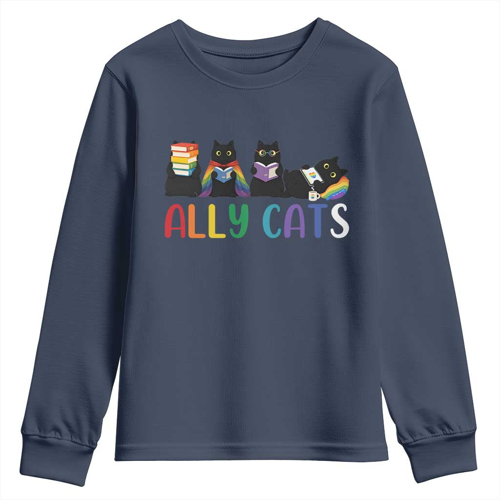 Rainbow Pride Ally Cats Youth Sweatshirt LGBTQ Inclusion Cat Lover Gift