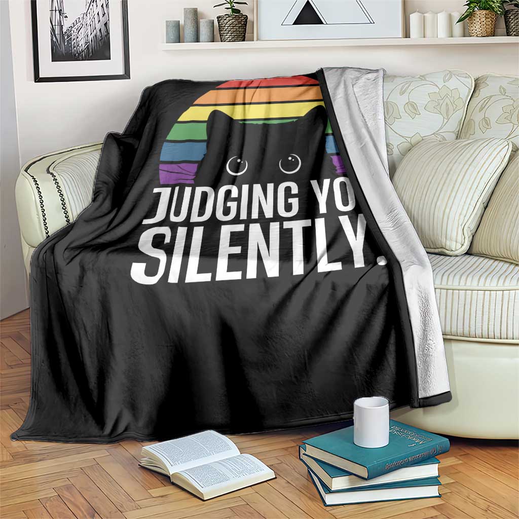 Rainbow Black Cat LGBT Pride Throw Blanket Judging You Silently