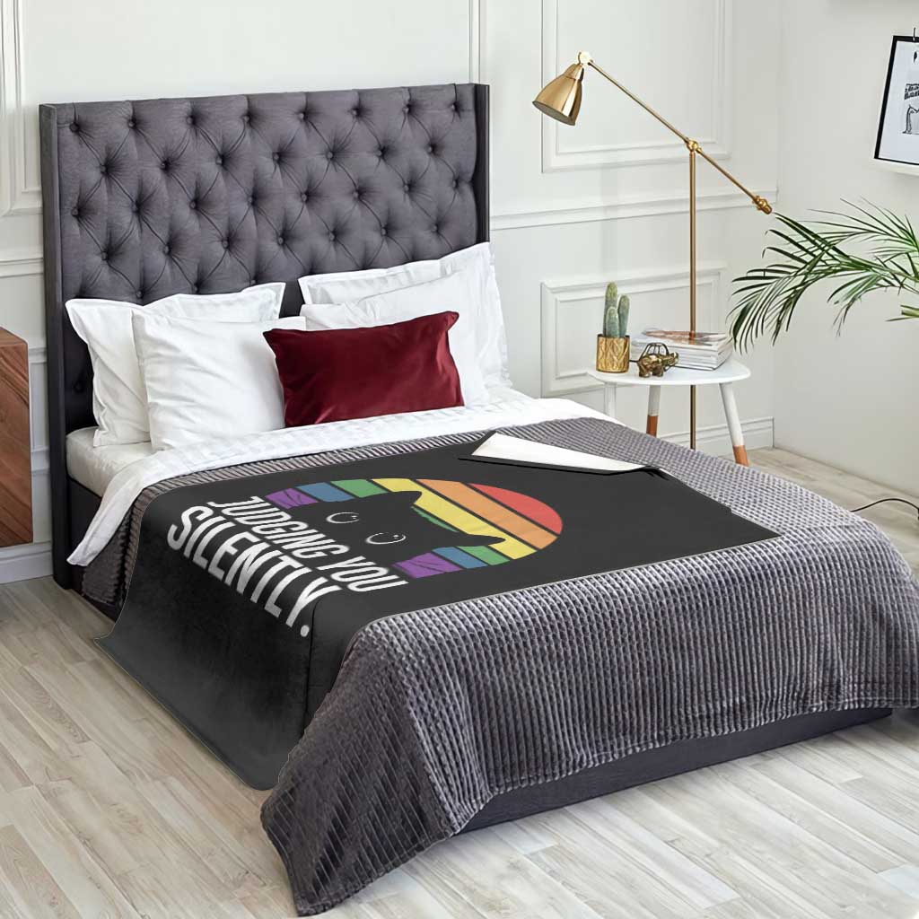 Rainbow Black Cat LGBT Pride Throw Blanket Judging You Silently