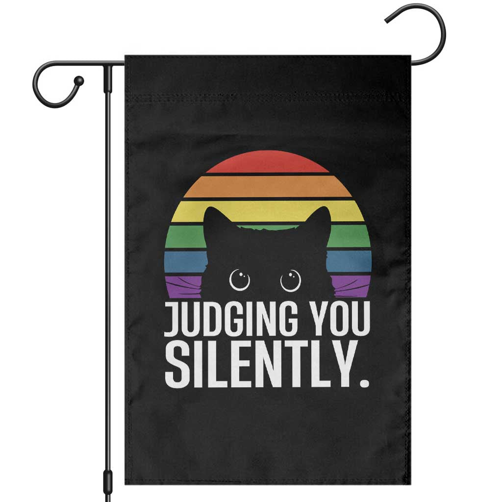 Rainbow Black Cat LGBT Pride Garden Flag Judging You Silently